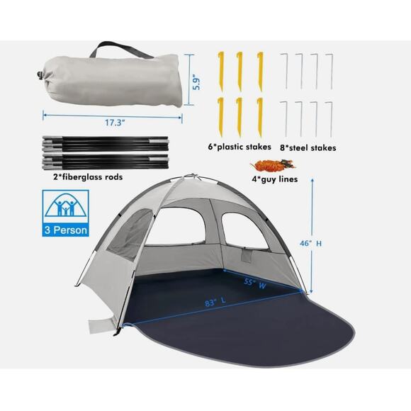 NWT Whitefang Beach Tent Anti-Uv Portable Sun Shade Shelter for 3-4-6-8 Person - Picture 7 of 7